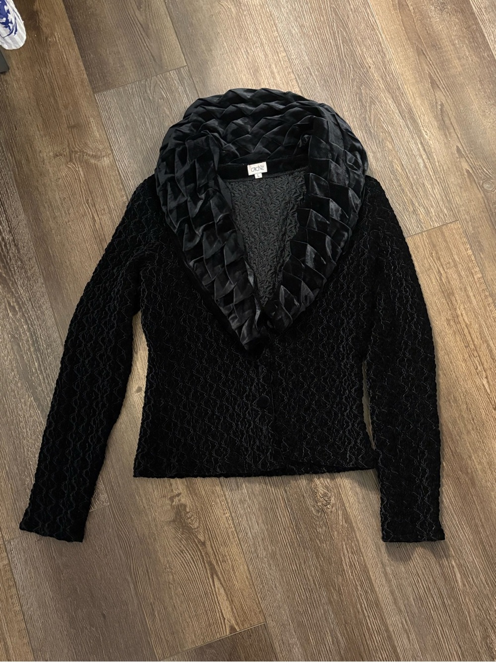 Black Textured Shawl-Collar Blouse - Picture 4 of 5